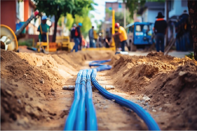 Worksite laying fiber internet lines. Worksite laying fiber internet lines.